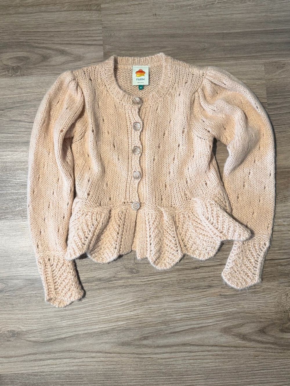 FARM Rio Ruffled Pointelle and Cable-Knit Cardigan - Picture 2 of 3